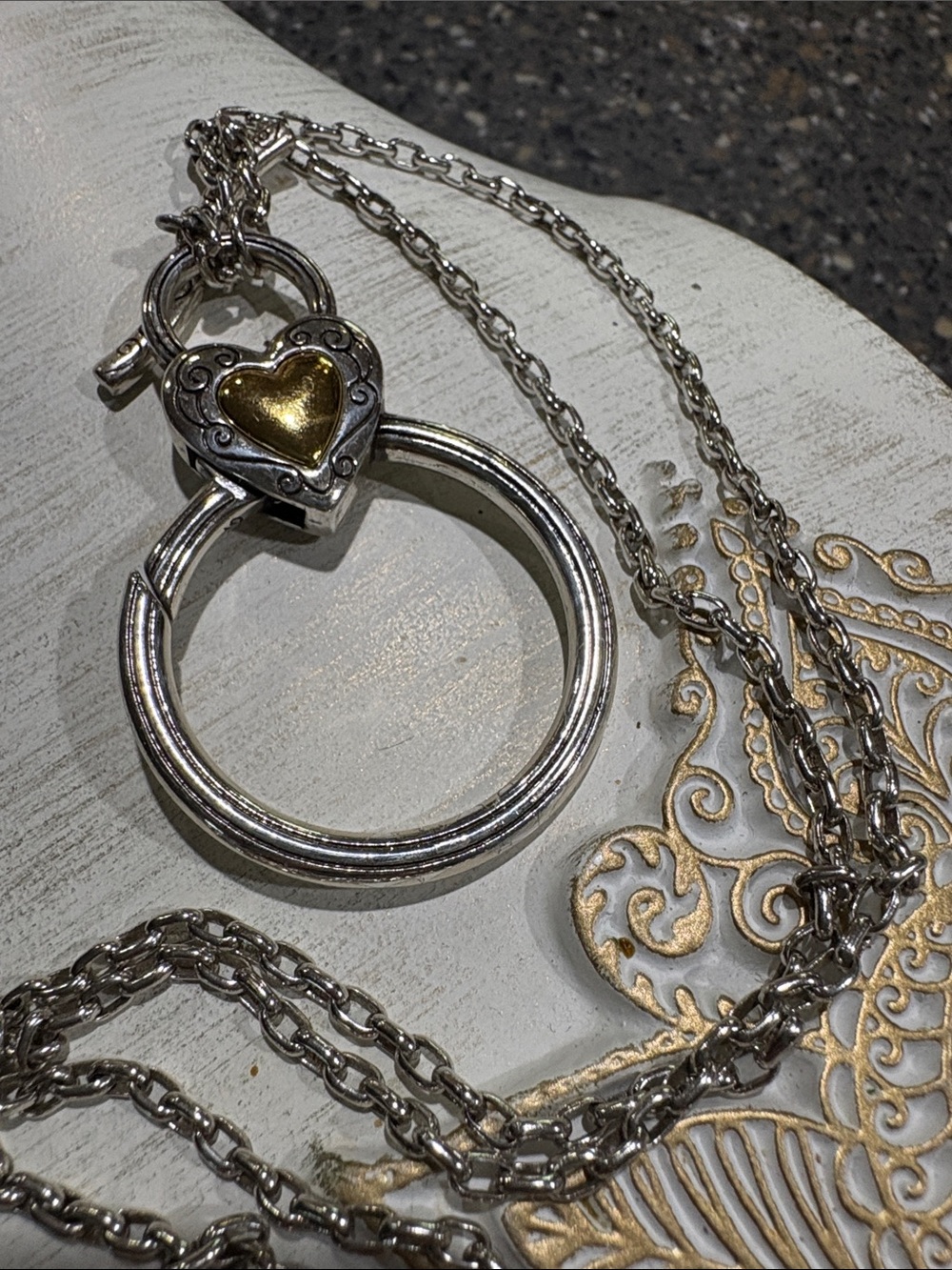 Brighton Two-Tone Heart Ring Pendant Charm Necklace - Silver and Gold tone